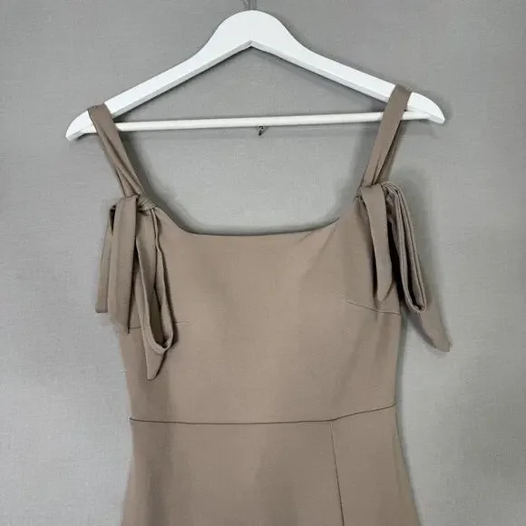 Birdy Grey Alex Crepe Maxi Dress Womens XS Taupe Formal Gown Bridesmaid Bow Tie - Picture 3 of 15